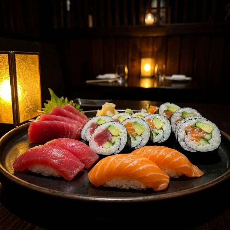 Fresh sushi and sashimi platter
